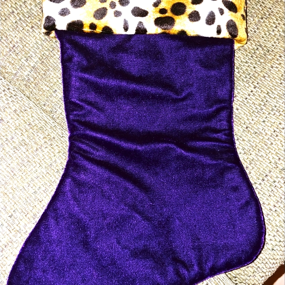 Deep purple and leopard print Christmas stocking, New